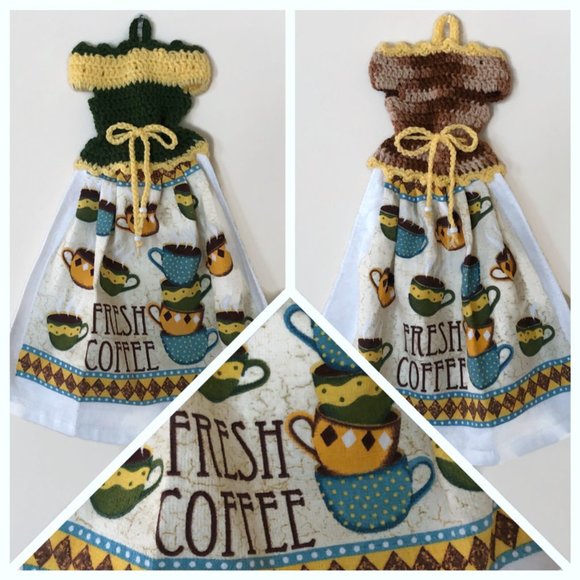 Crochet dress shape dish towel set, Handmade houswarming gift - Picture 5 of 13